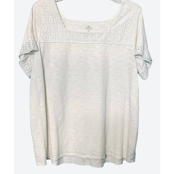 ST. JOHN’S BAY SHORT SLEEVE SQUARE NECK BLOUSE, WOMENS, 3X, IVORY, LACE TRIM - Picture 1 of 10